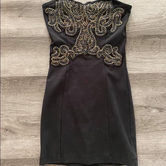Free People Strapless Beaded Black Bodycon Dress - Picture 1 of 2